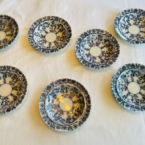 7 Antique Rare HTF Copeland Spode Gray Delhi Rimmed Berry Bowls circa 1850